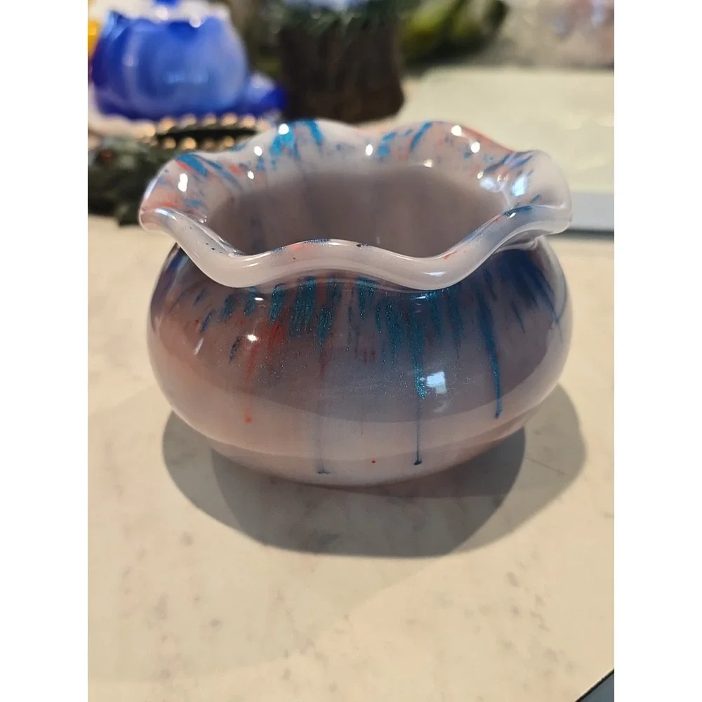 Wavy Edge Resin Handmade Bowl‎ Pink Blue Red White  616